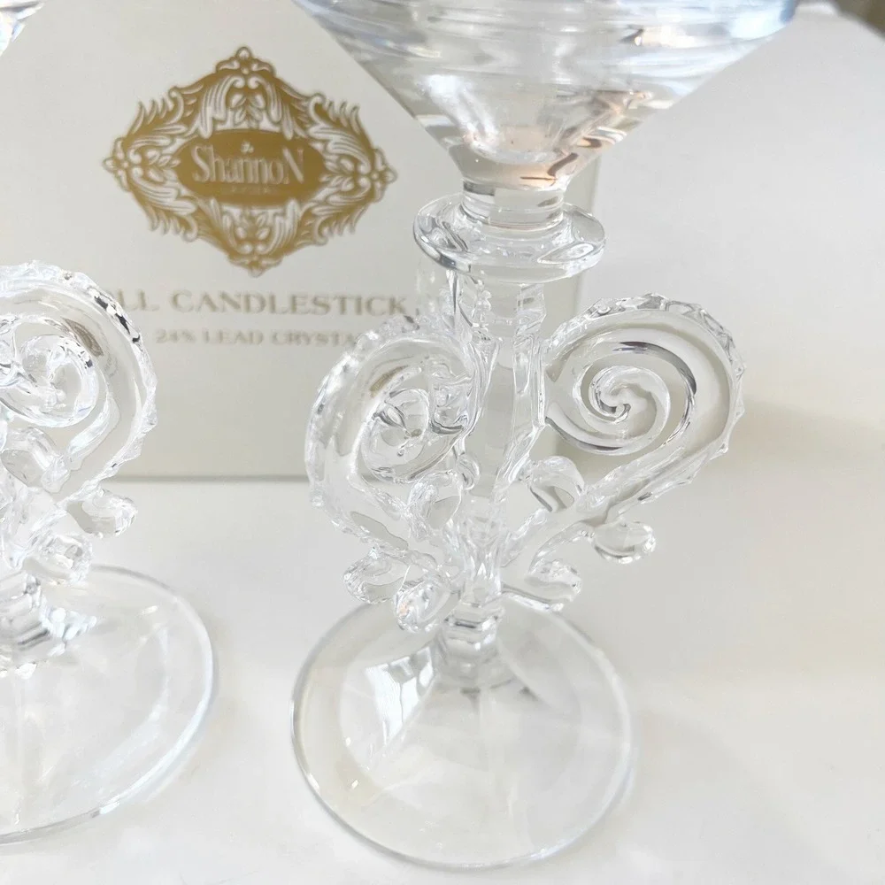 Shannon Crystal Ireland Scroll Candlestick Holders Godinger Czech Lead Crystal